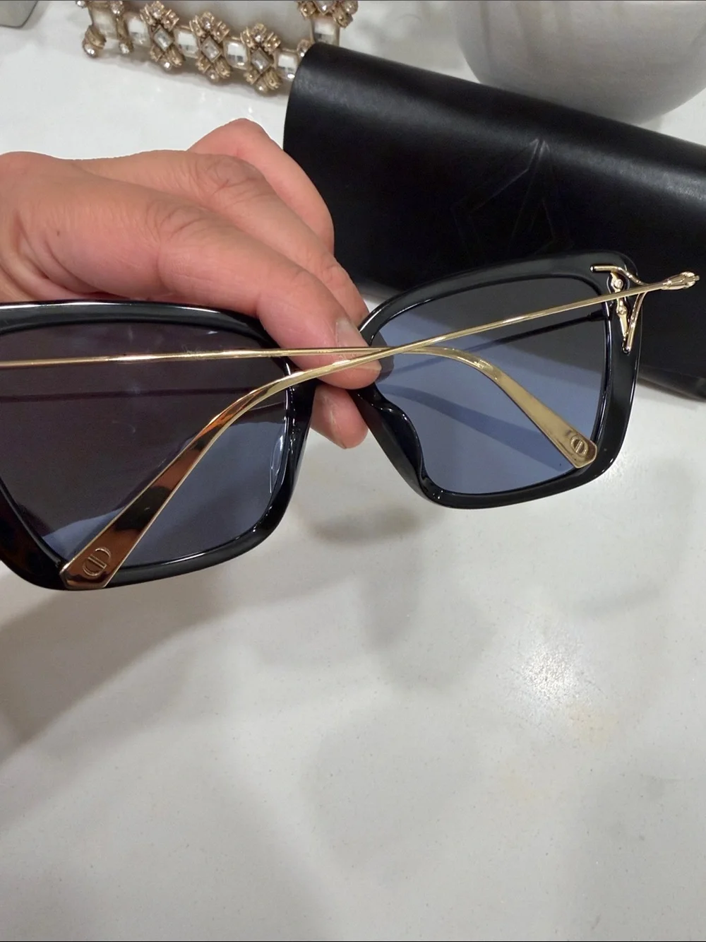 Dior Black Square Sunglasses with Dark Blue Lenses (authentic) ✨